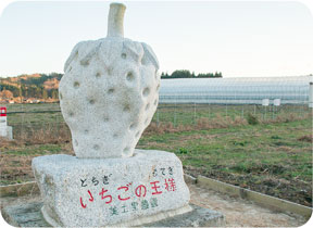 農園のシンボル　いちごの石像